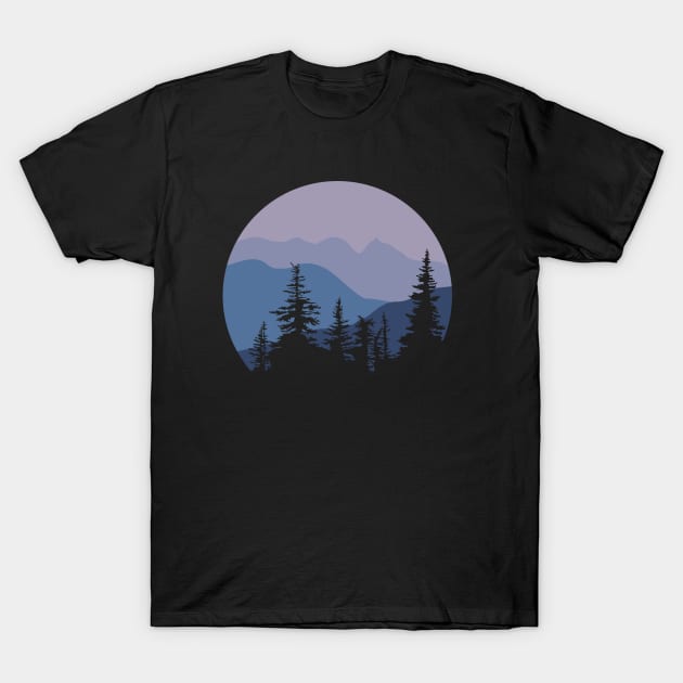 Mountain Sunset Blue Hues T-Shirt by DoctorWatsonDesigns